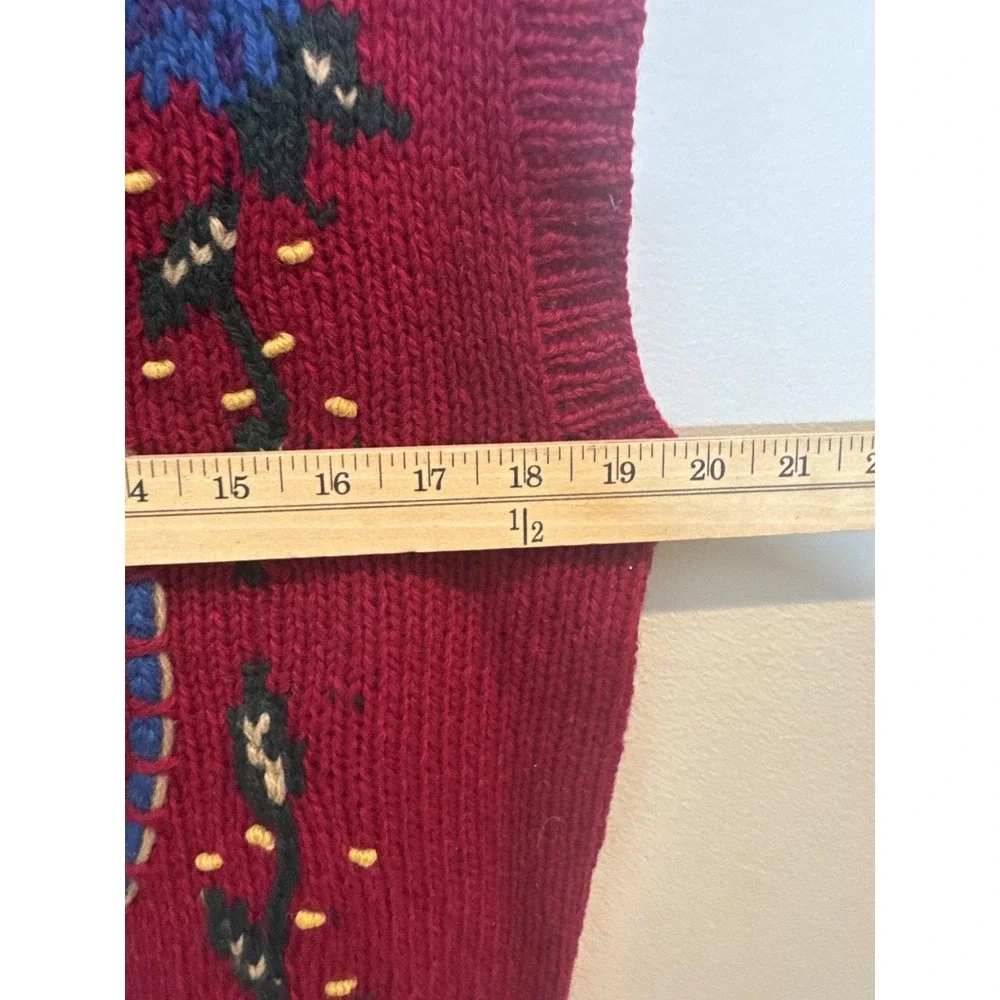 J. Christopher Sweater Vest Womens Medium Red Shetland Wool Floral Knit Pullover